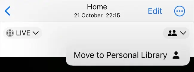 iPhone 版照片中的“移动到个人资料库”按钮