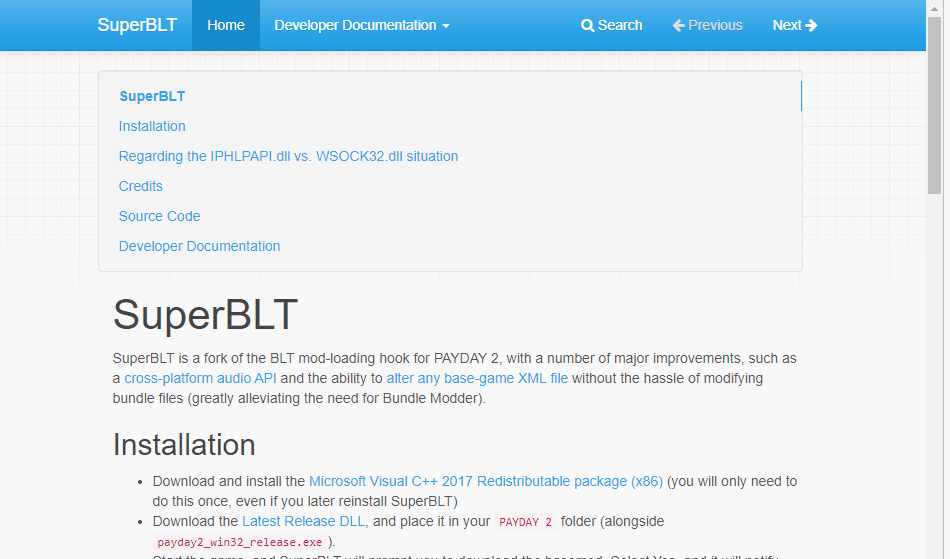 SuperBLT のインストール ページに移動します。
