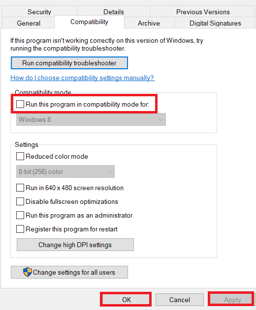 このプログラムを互換モードで実行するオプションのチェックを外します。 PayDay 2 Mod が機能しない問題を修正