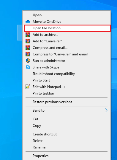 ファイルの場所を開くをクリックします