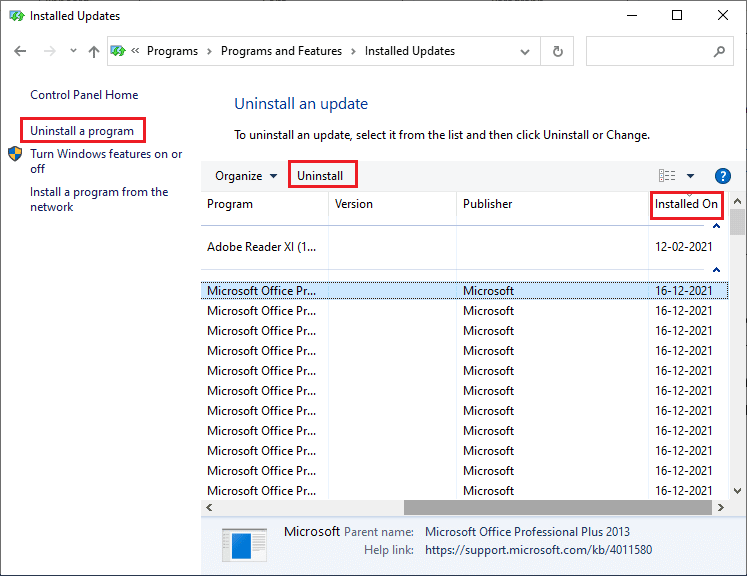 가장 최근 업데이트를 선택하고 제거 옵션을 클릭하십시오. Microsoft Store에서 수정 페이지를 로드할 수 없음