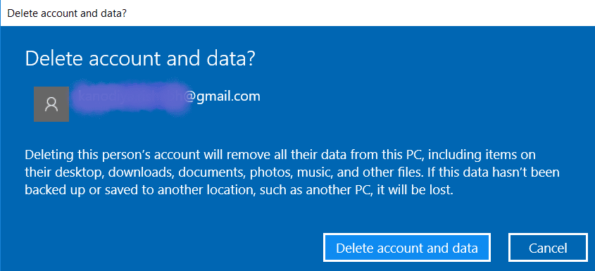 Fare clic su Elimina account e dati |