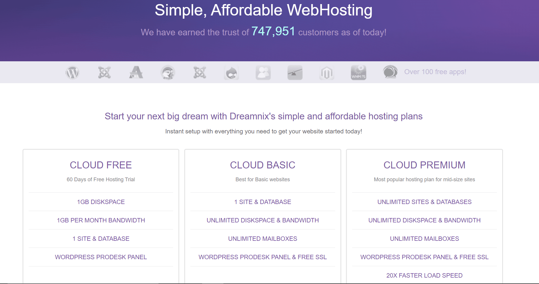 Sitio web de Dreamnix. Los mejores servicios gratuitos de alojamiento de sitios web