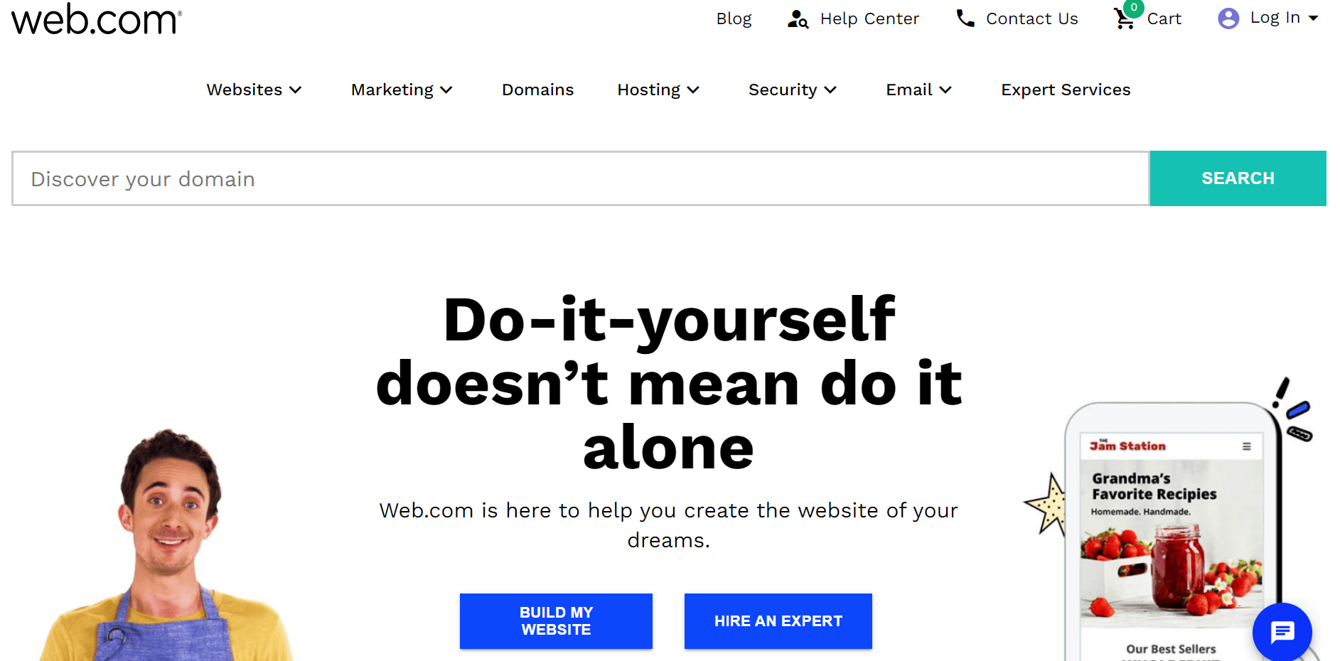 página de inicio de web.com. Los mejores servicios gratuitos de alojamiento de sitios web