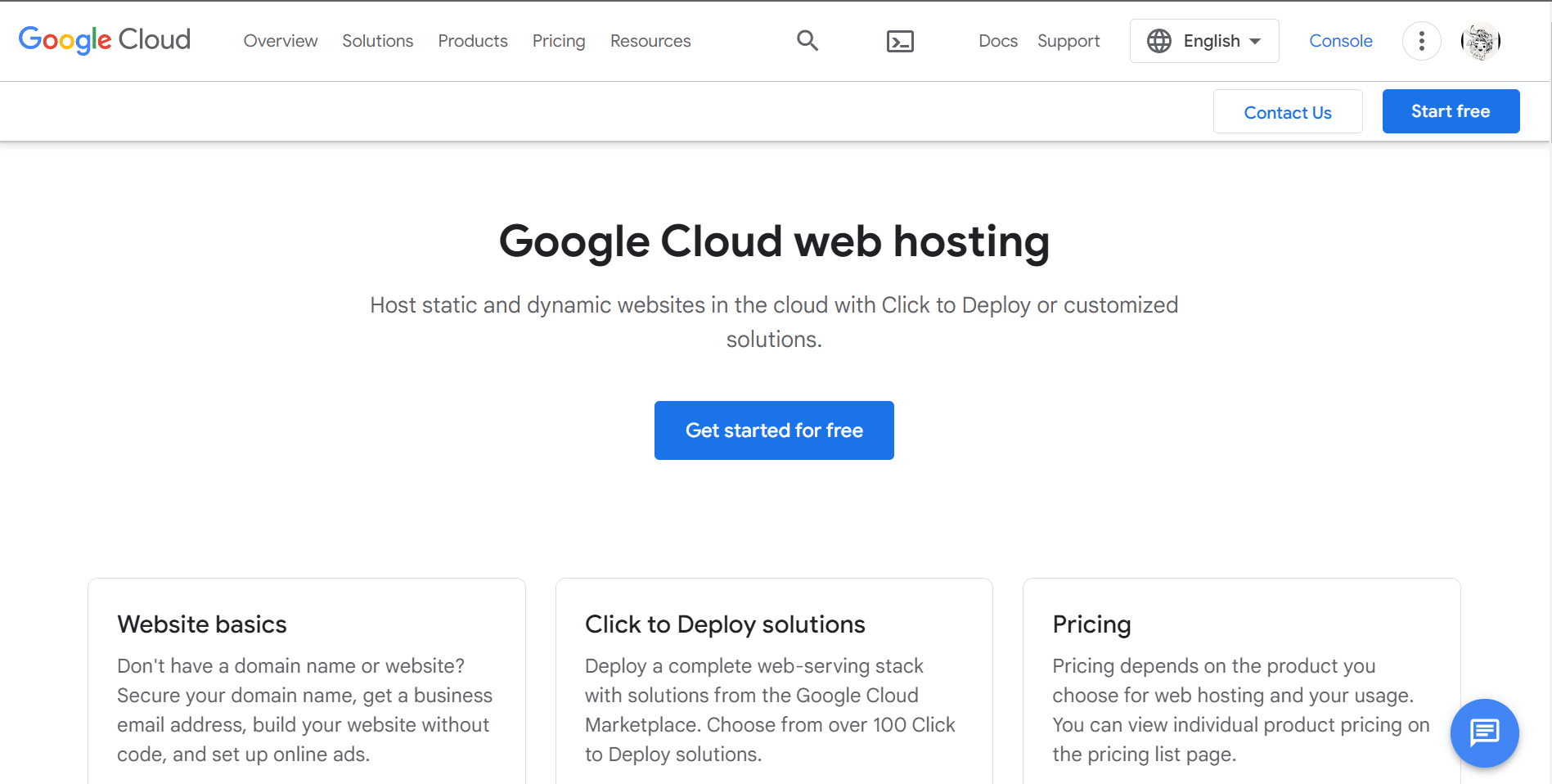 Sitio de alojamiento en la nube de Google