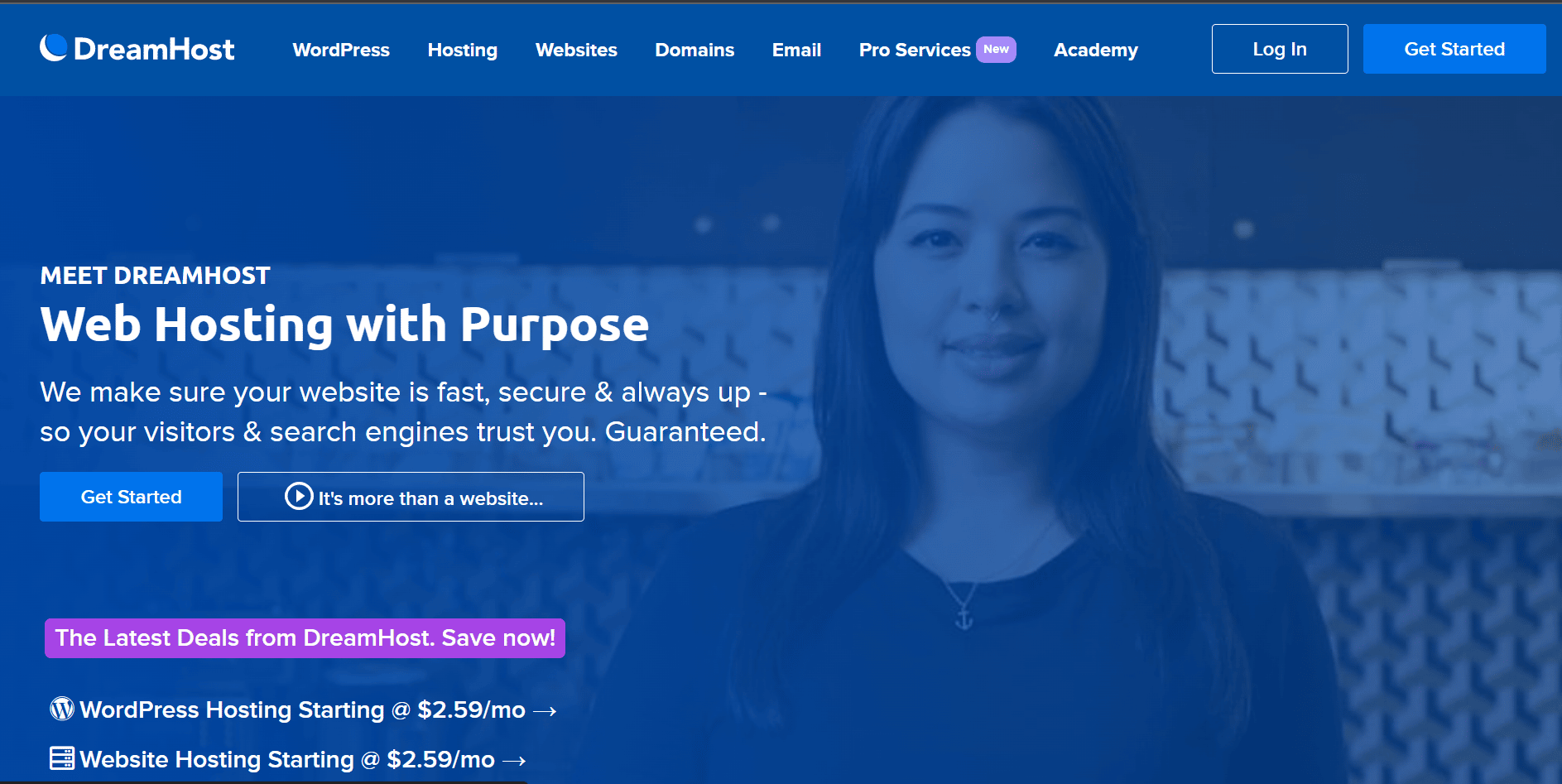 Página web de DreamHost. Los mejores servicios gratuitos de alojamiento de sitios web