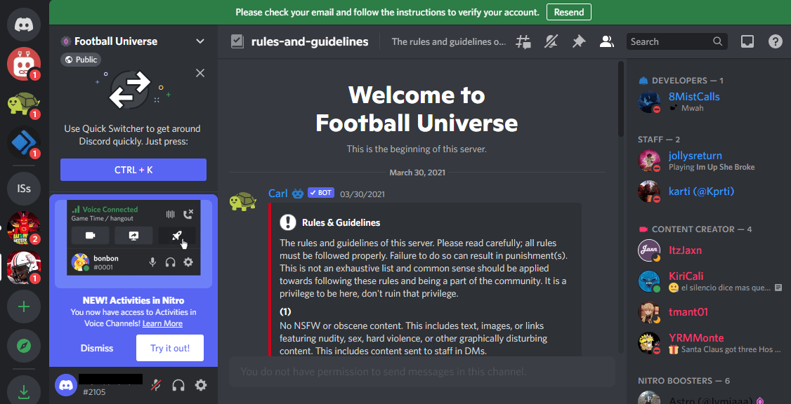 Football Universe の Discord ページ