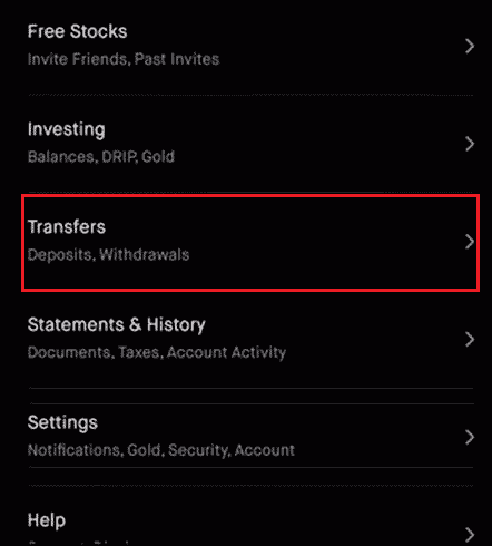 переводы в приложении Robinhood. Как отвязать свой банковский счет от Robinhood