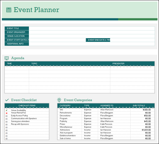 Excel-Vorlage für Veranstaltungsplaner und Zeitleiste