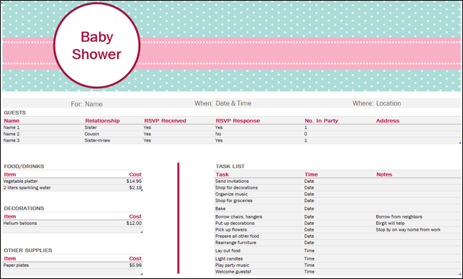 Babyparty-Planer Excel-Vorlage