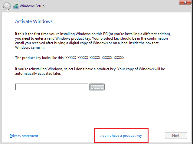 klik Saya tidak memiliki kunci produk. Perbaiki Windows Terus Meminta Kesalahan Kredensial Saya
