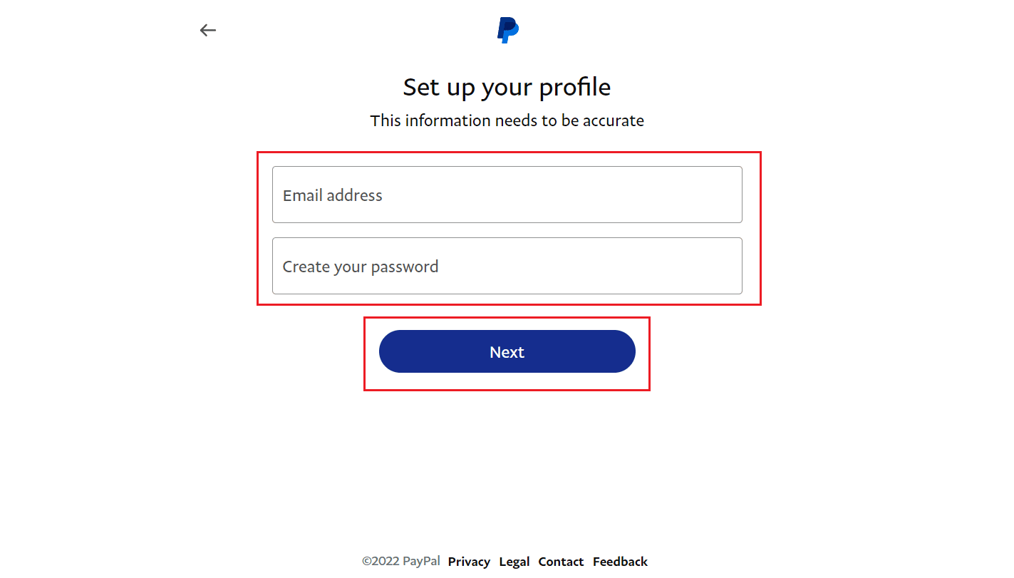Masukkan email Anda dan kata sandi yang diinginkan dan klik Berikutnya | Cara Memeriksa Aktivitas Masuk PayPal