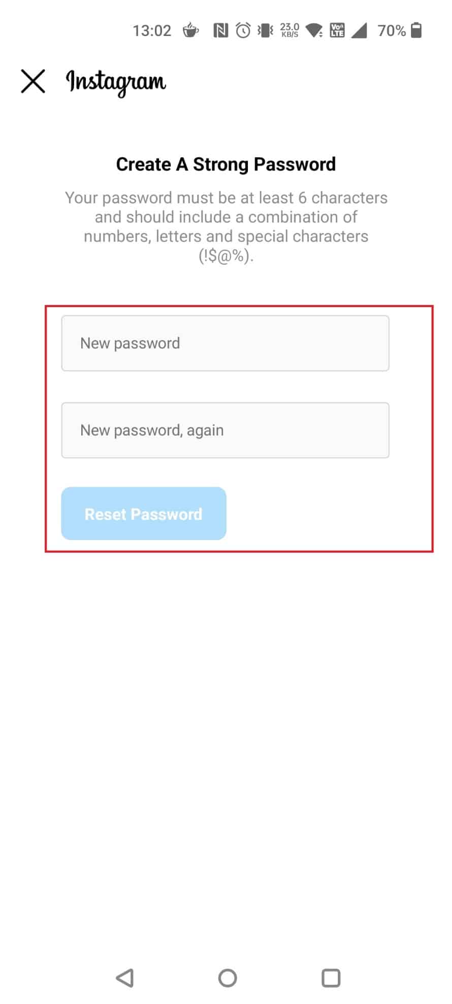 Yeni bir şifre girin ve tekrar girin. Parolayı Sıfırla | Telefon Numarası ve E-posta Olmadan Instagram'a Nasıl Giriş Yapılır?
