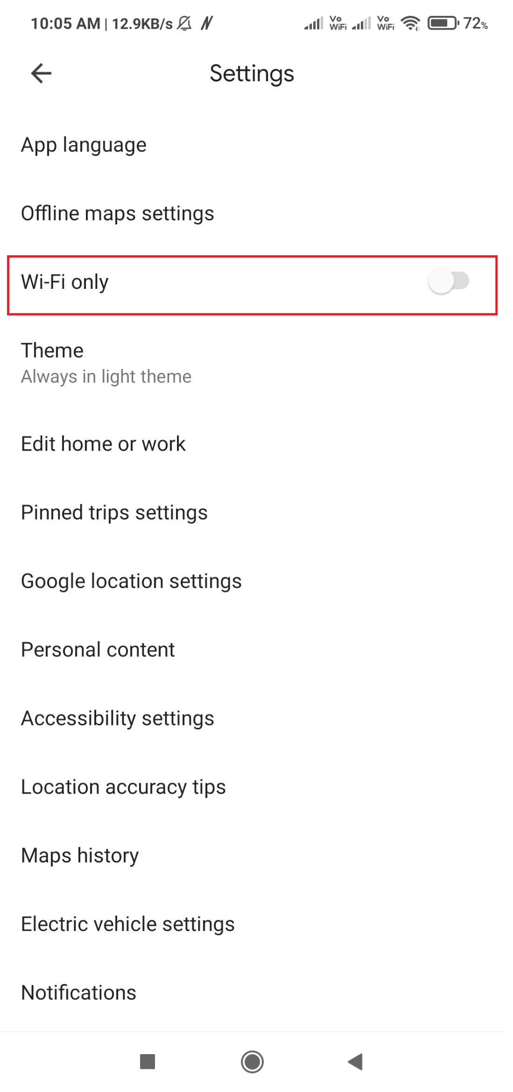 Opción Solo Wi-Fi. 10 correcciones para el uso compartido de la ubicación de Google Maps que no se actualiza