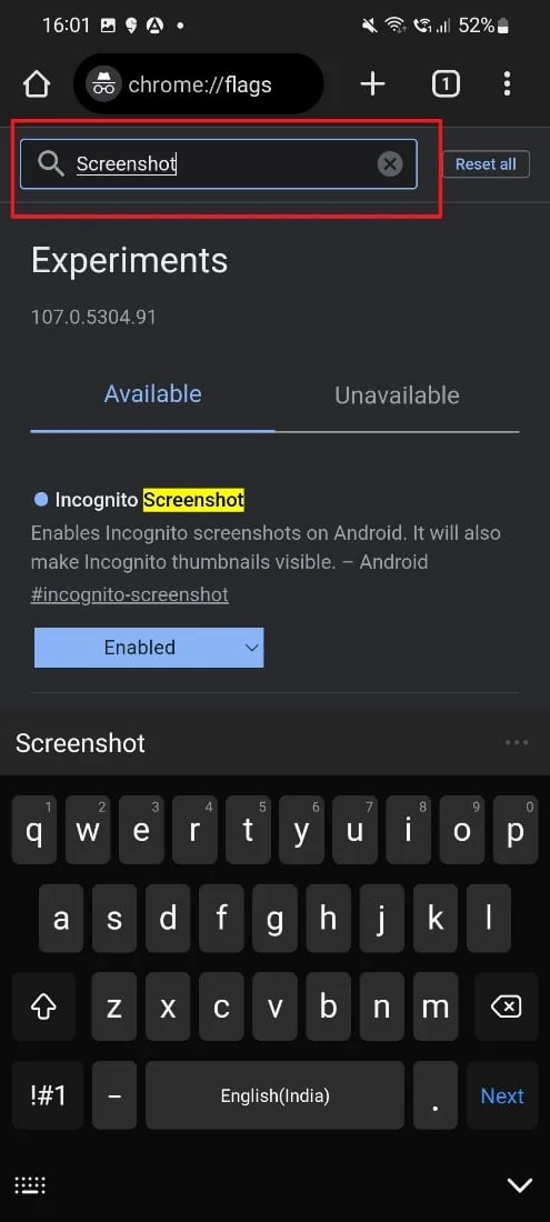 capture d'écran de recherche