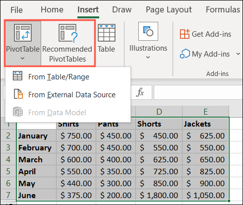 Excel'de pivot tablo seçeneklerini ekleme