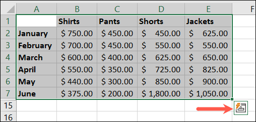 Excel'deki Hızlı Analiz düğmesi