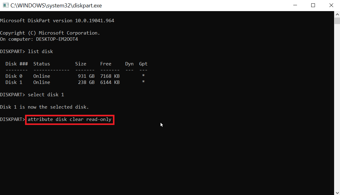 masukkan atribut disk clear read-only. Perbaiki Tingkat Kesalahan Diskpart