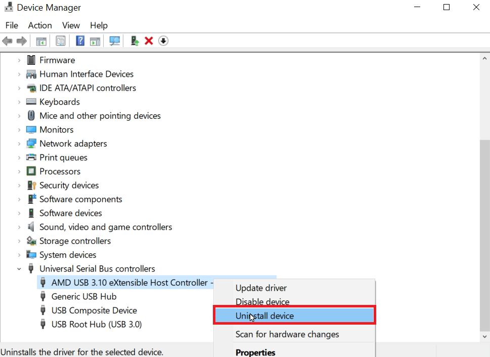 klik kanan amd usb dan klik uninstall. Perbaiki Tingkat Kesalahan Diskpart
