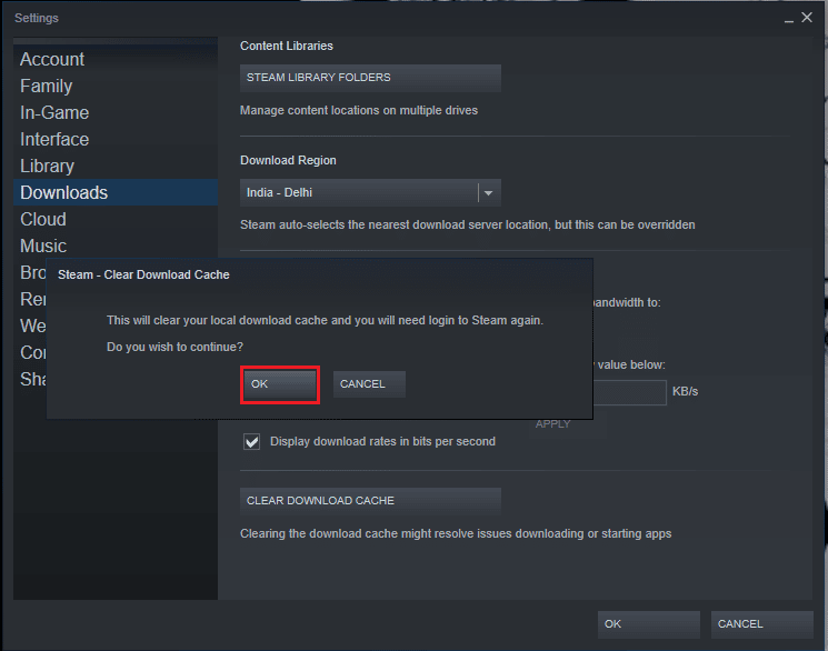 Steam 앱의 확인 버튼. Garry 's Mod에서 Steam 사용자 Steam 오류 없음 수정