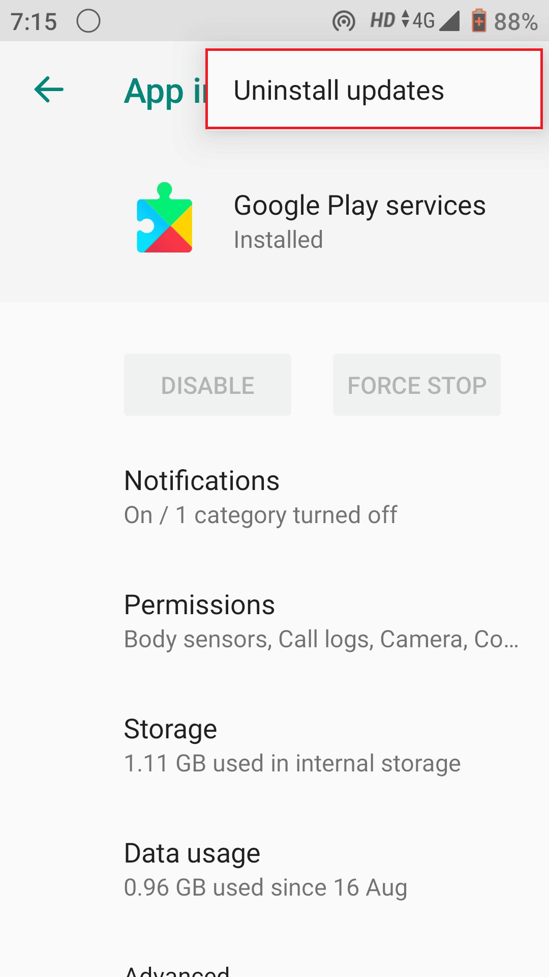 Atingeți Dezinstalați actualizările. Cum să downgradezi aplicația Android fără dezinstalare