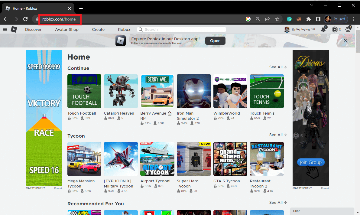 buka Browser Web Anda dan kunjungi halaman Roblox resmi dan klik game apa saja. 11 Cara Memperbaiki Error Code 523 di Roblox