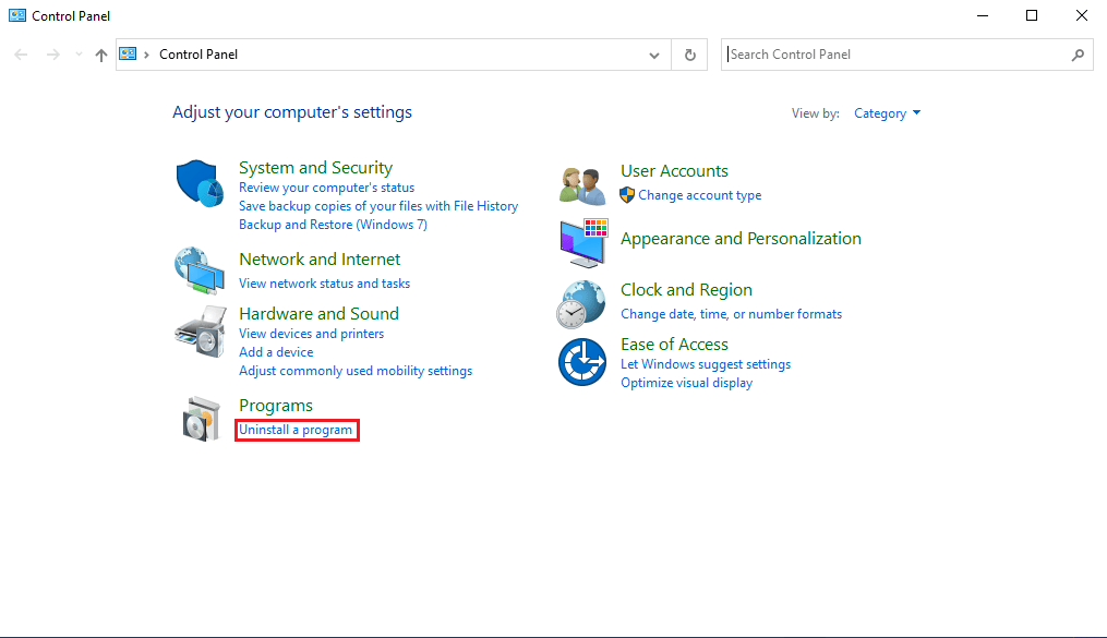 cari dan klik opsi Uninstall a program di bawah Programs. Perbaiki masalah di server web asal dan menjadi tidak dapat dijangkau