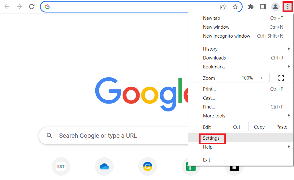 haga clic en la opción Configuración. Solucione el problema de almacenamiento en búfer de YouTube TV en el navegador