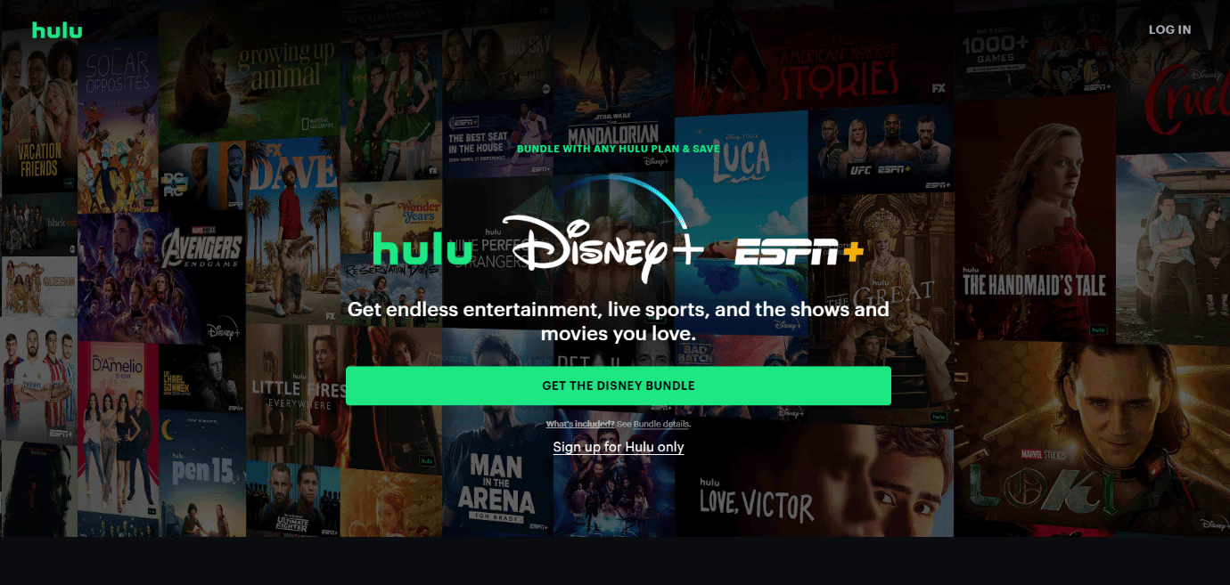página de inicio de hulu