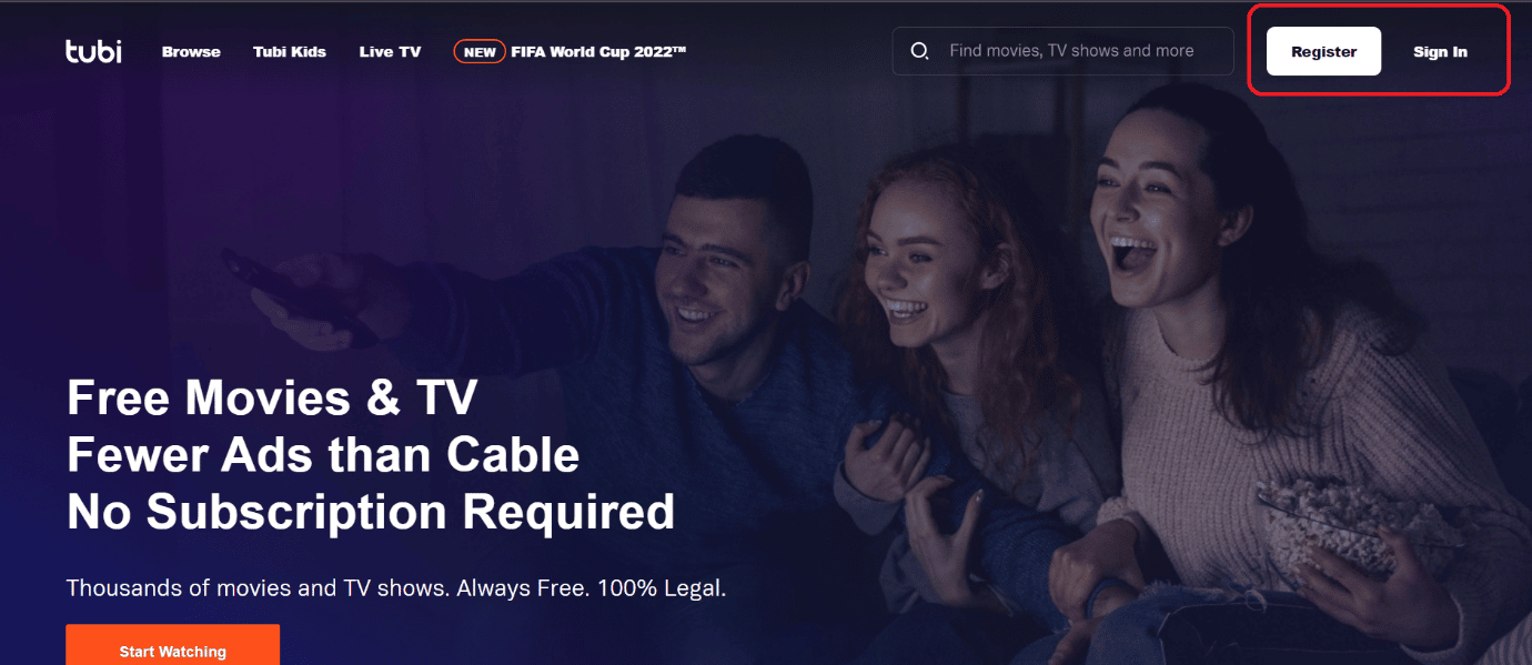 Página de inicio de tubi tv. Las mejores alternativas de Showbox