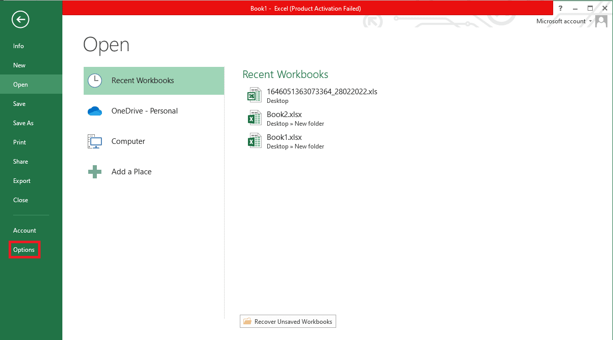 Seçenekler'e tıklayın. Windows 10'da Excel'i Yavaş Açacak Şekilde Düzeltin