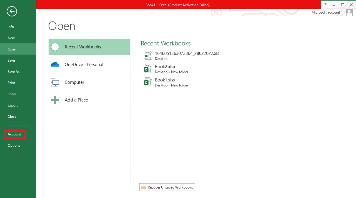 Hesap'ı tıklayın. Windows 10'da Excel'i Yavaş Açacak Şekilde Düzeltin