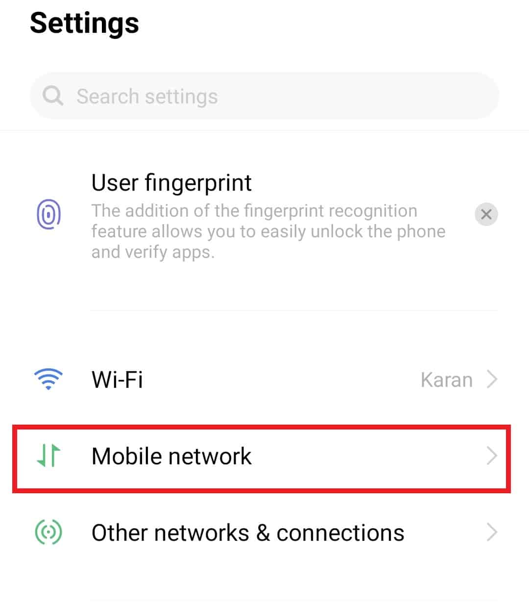 Tippen Sie auf Mobilfunknetz