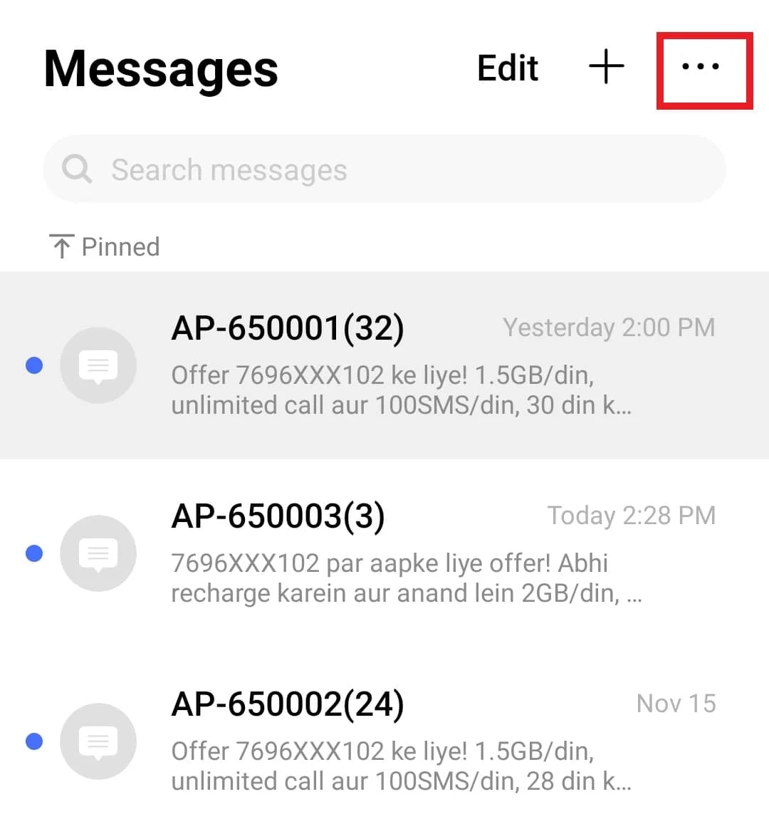 Tippen Sie auf das Drei-Punkte-Symbol. 8 Möglichkeiten, um Android-Textnachrichten zu reparieren, die beim Herunterladen hängen bleiben