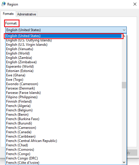 En el menú Formato, seleccione Inglés