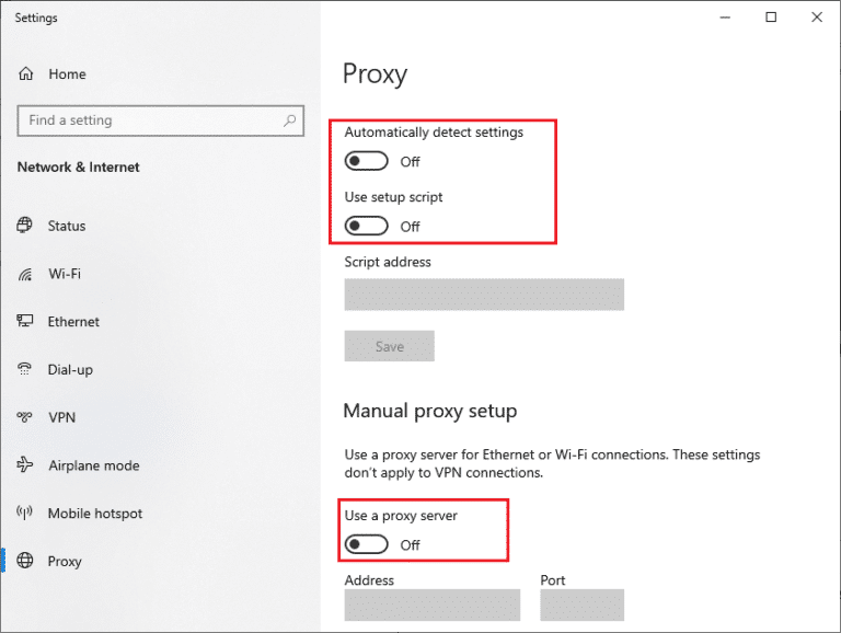 Desactiva VPN y Proxy