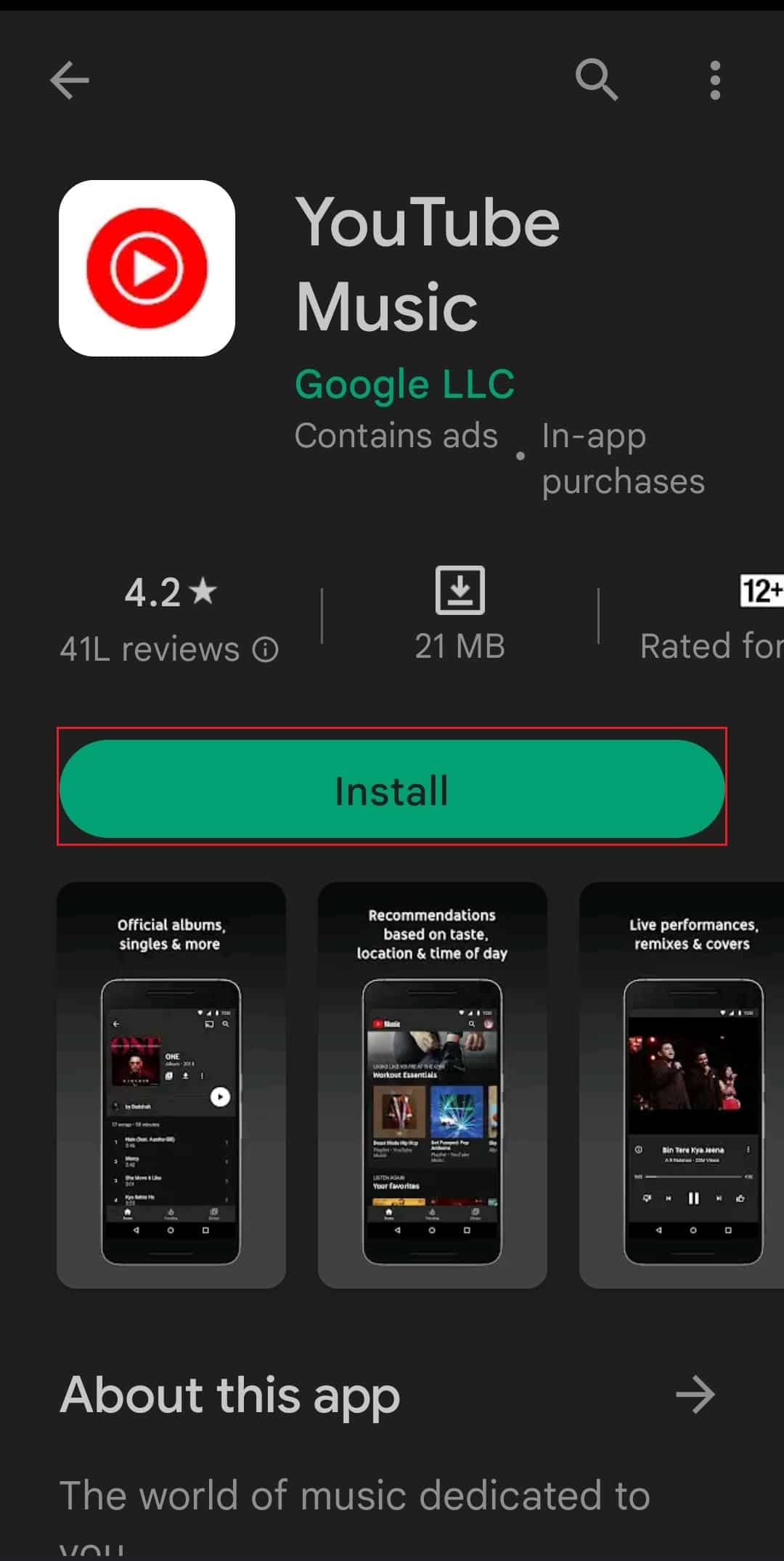 قم بتثبيت تطبيق YouTube Music