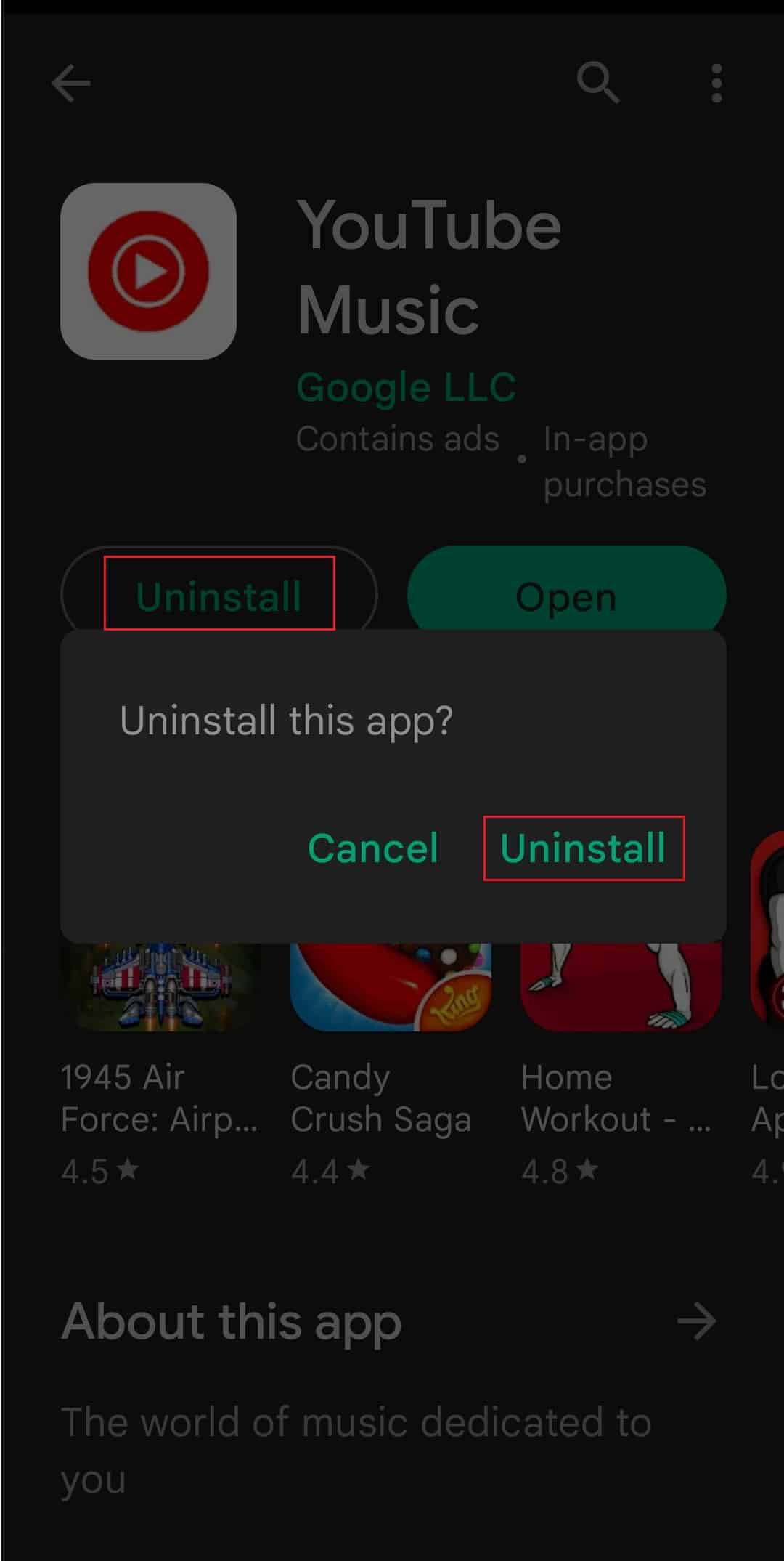 قم بإلغاء تثبيت تطبيق YouTube Music