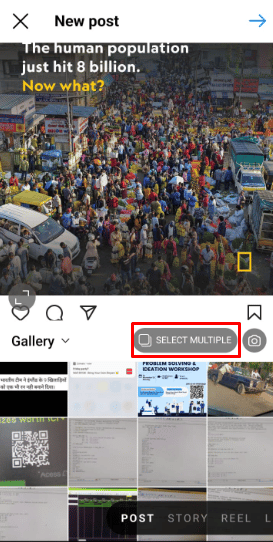 Appuyez maintenant sur l'option Sélectionner plusieurs pour sélectionner plusieurs photos et vidéos ensemble.