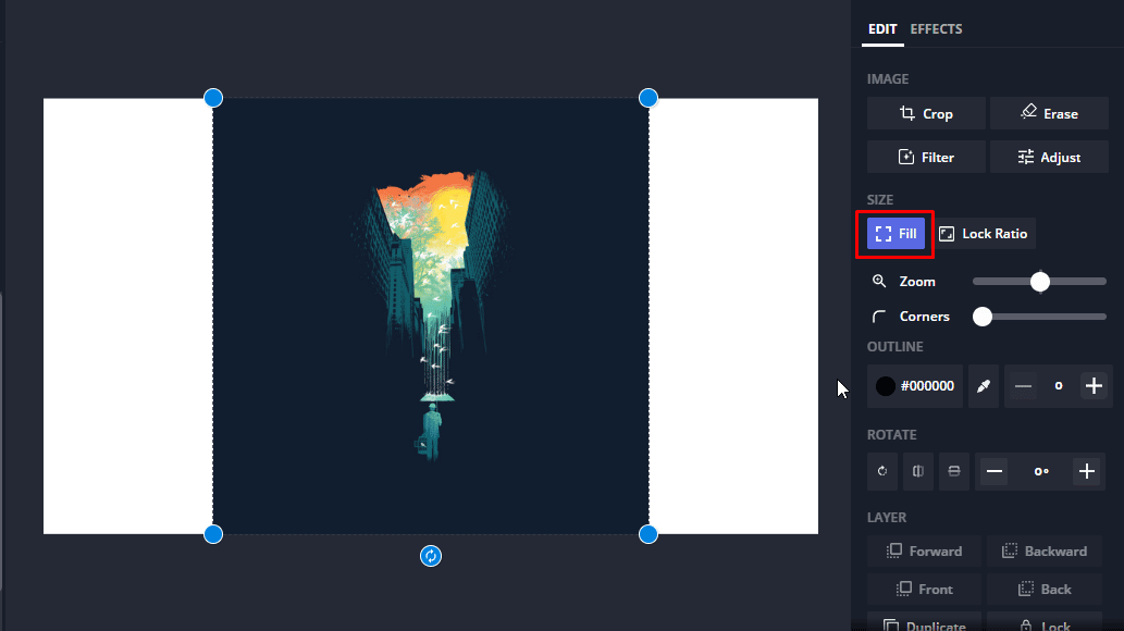 Une fois votre photo recadrée, cliquez sur l'option Remplir pour qu'il n'y ait aucune perte de photo. Il ajoutera également une bordure blanche qui a fière allure sur Instagram.