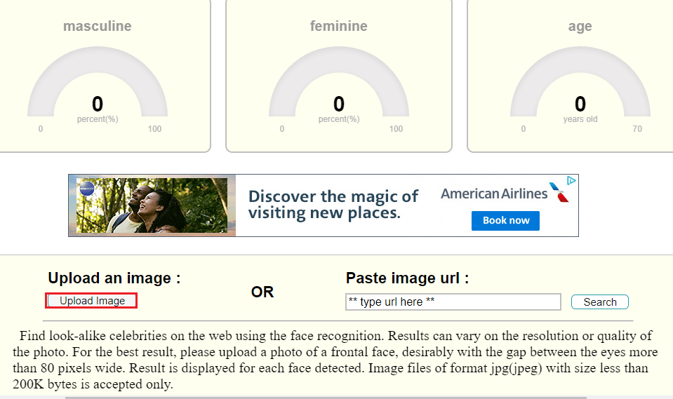 Apri il sito Web ufficiale di PicTriev e fai clic sul pulsante Carica immagine. Come trovare qualcuno su Facebook usando un'immagine