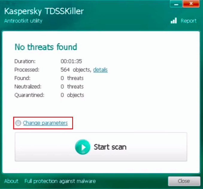 Параметры изменения TDSSKiller
