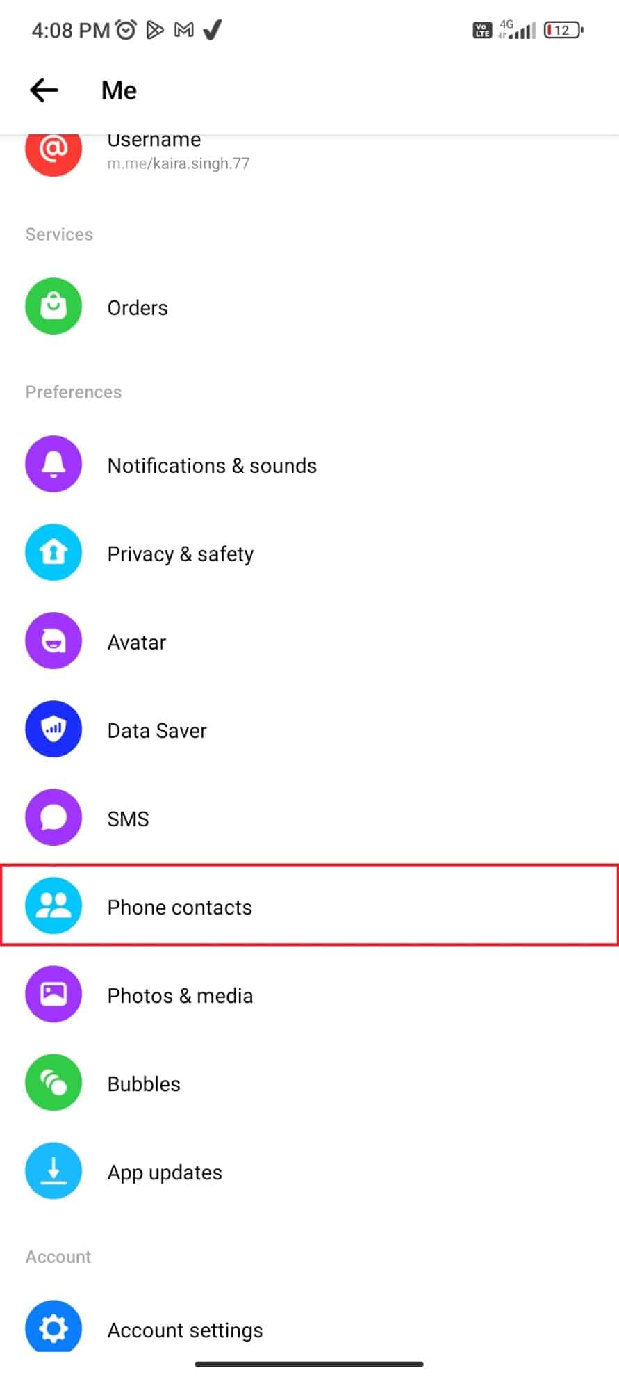 Role para baixo para tocar em Contatos do telefone