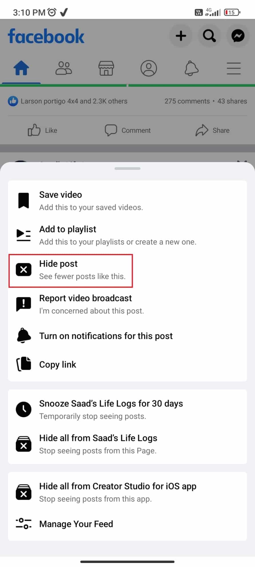 Toque em Ocultar postagem, que ocultará as postagens desta página. Como desativar as postagens sugeridas pelo Facebook para você