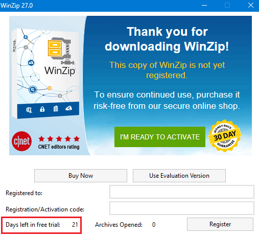 WinZip 21日間無料トライアル