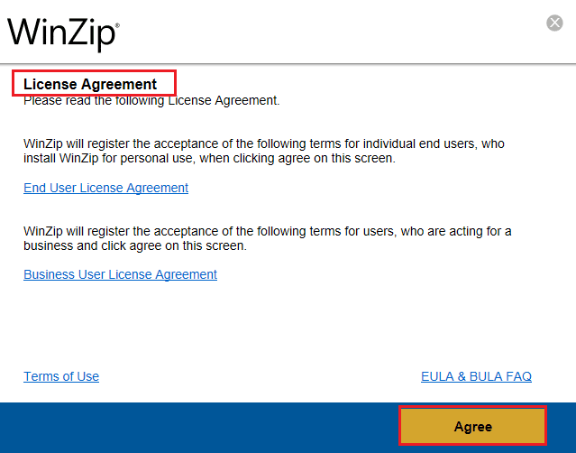 WinZip をインストールするには、ライセンス契約に同意してください。最高の無料 zip ファイル コンバーター