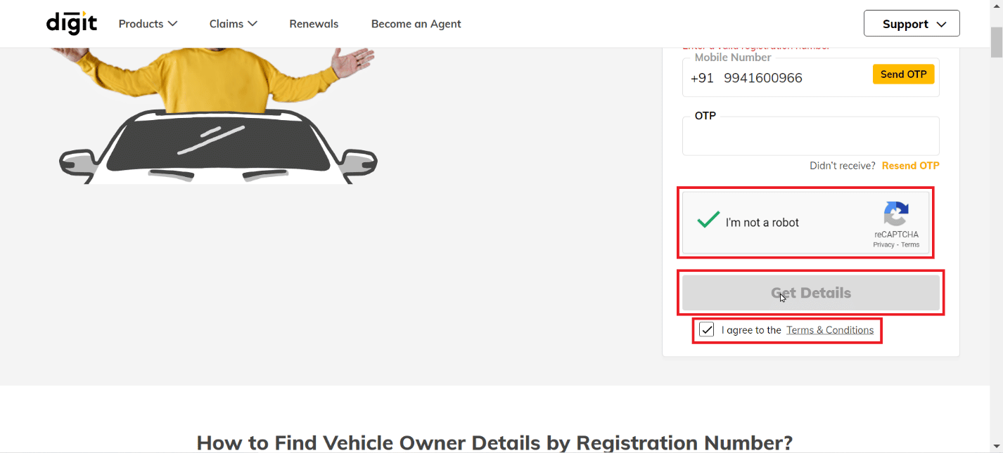 clique no captcha e clique em obter detalhes