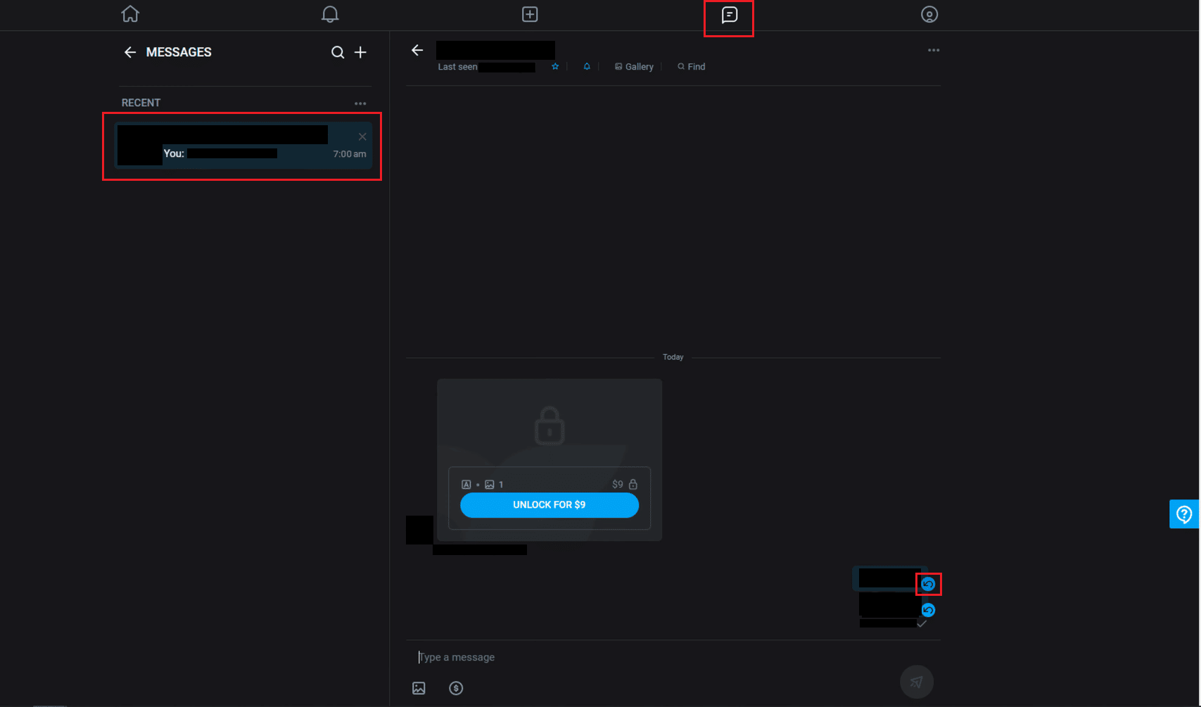 OnlyFans メッセージ タブ - 希望のメッセージ - 送信取り消しアイコン | OnlyFansのチェックマークは何を意味しますか? | | OnlyFansで大量メッセージの送信を取り消す