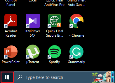 Windows simgesine tıklayın