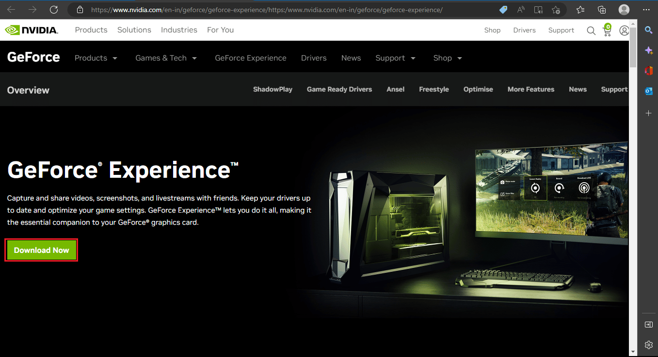 GeForce Experience indirme düğmesi